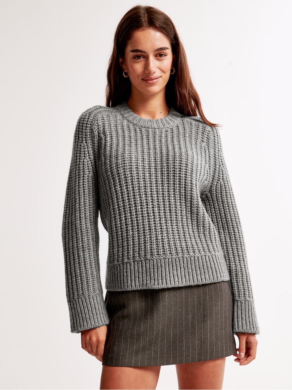 Abercrombie & Fitch Light Gray Textured Crew Sweater